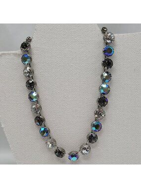 Vtg Weiss Rhinestone Necklace Adjustable 10.5"+6" AB Crystals Silver-Tone Settin